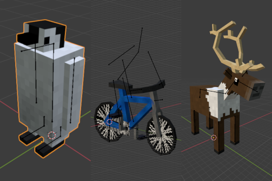 A set of rigged models in Blender.